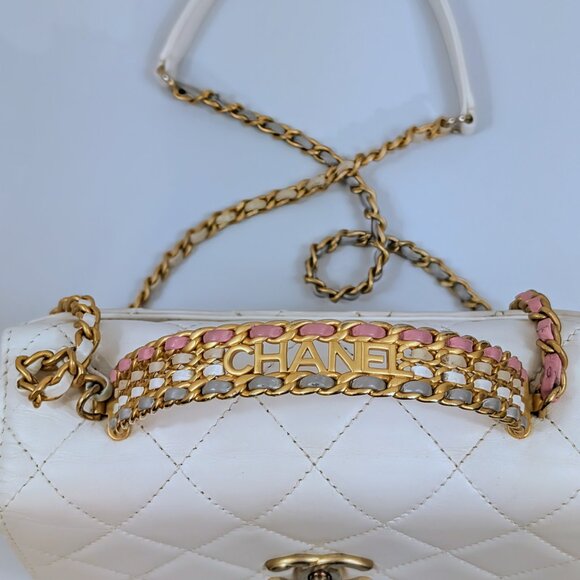 Chanel 19 White Lambskin Small Flap Bag with Pink/Blue Hardware - Picture 7 of 14